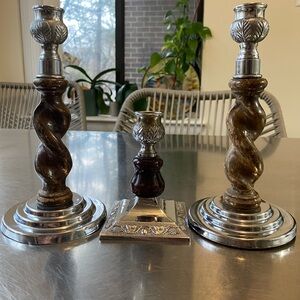 Antique 1920 English, Barley Twist Candlesticks